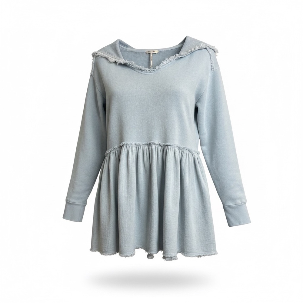 Free People Summer Dreams Hooded Light Blue Tunic Top Small